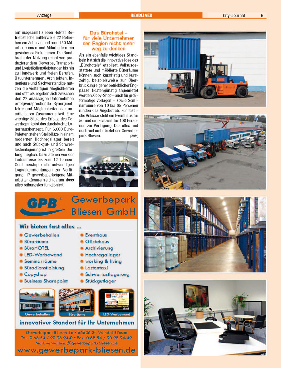 City-Journal - 10 Jahre Gewerbepark Bliesen